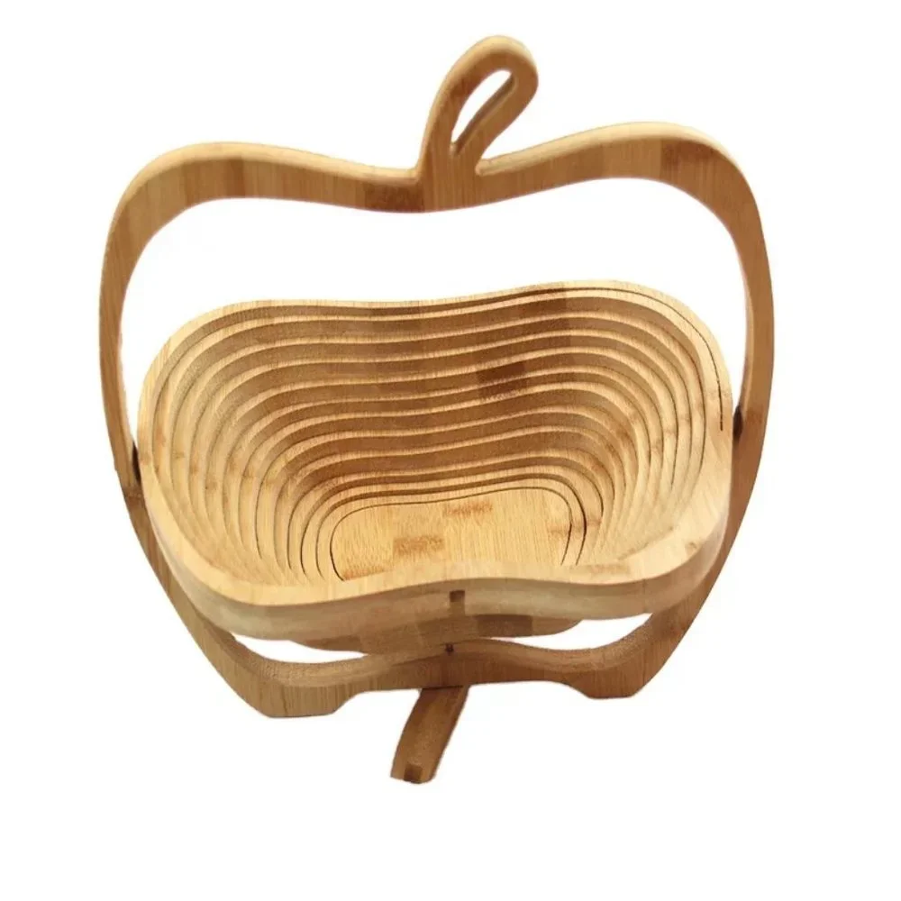 Collapsible Folding Wooden Bamboo Fruit Basket With Apple Shaped - Picture 2 of 4